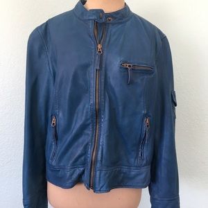 Lucky Brand Blue Leather Moto Jacket